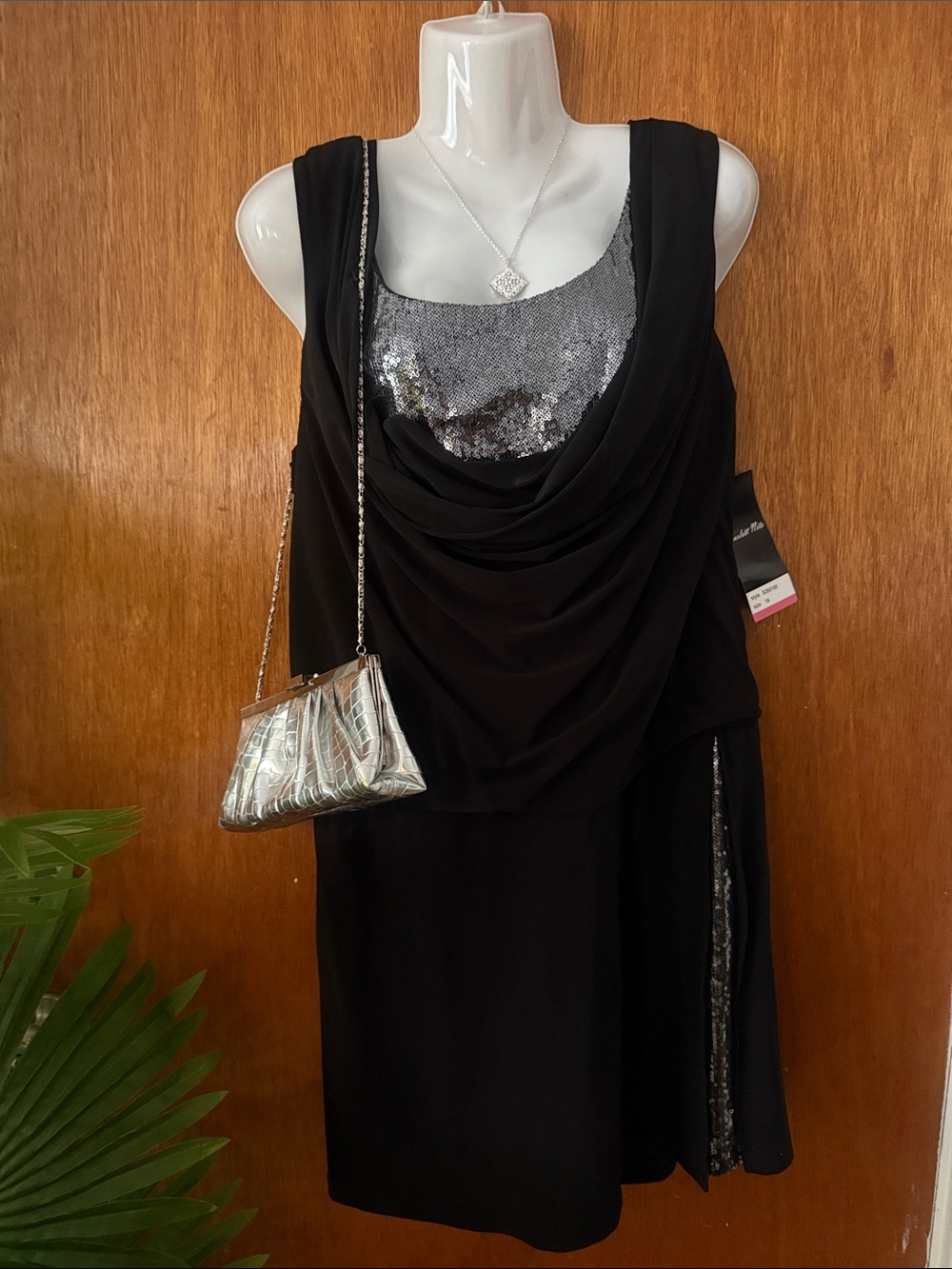Scarlett Nite Black Draped One-Shoulder Dress with Silver Sequin Inset
